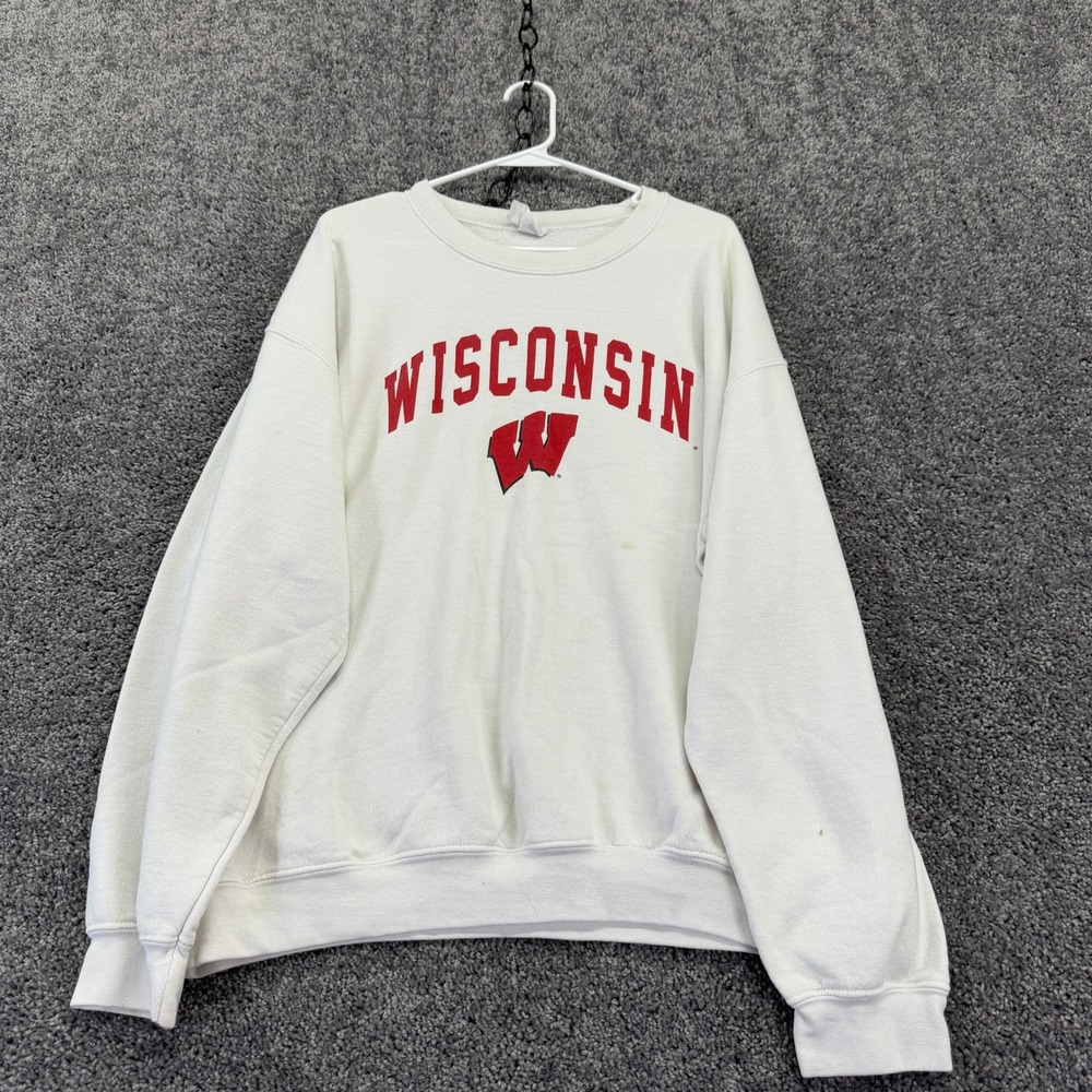 Gildan Sweatshirt Mens XL White Wisconsin Badgers Collegiate